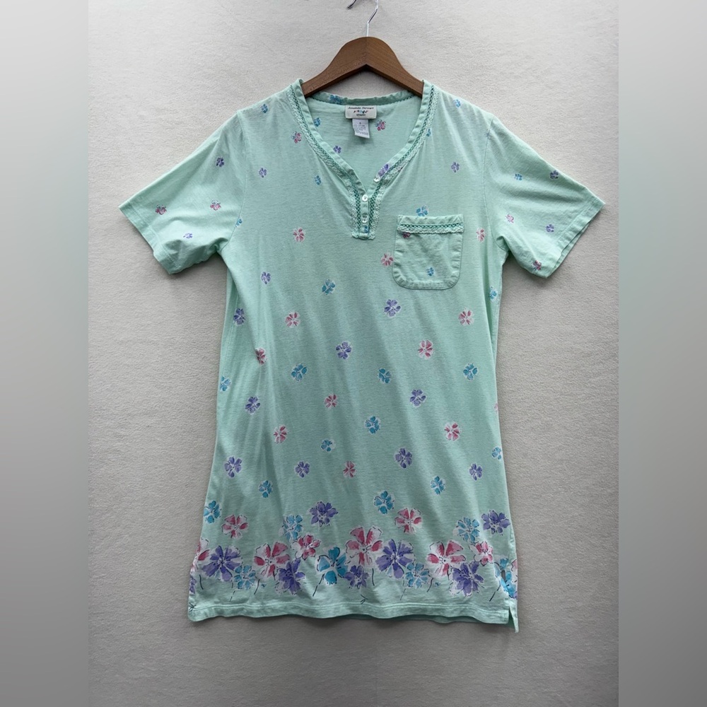 Amanda Stewart Intimates Women’s Small Green Floral Short Nightgown Nightshirt